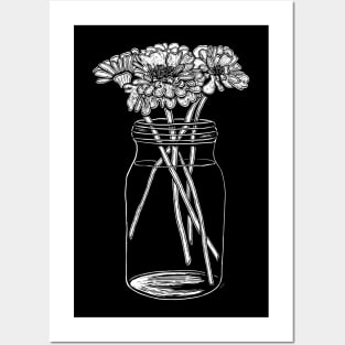 Zinnia Flowers in a Mason Canning Jar Posters and Art